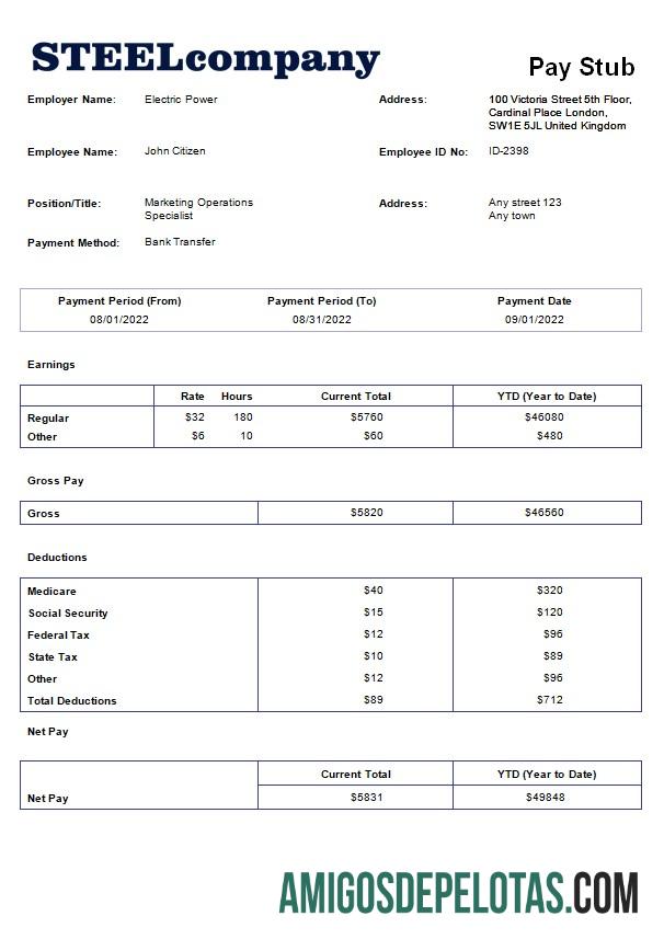 Imprimível Modelo de folha de pagamento de empresa siderúrgica em formatos Word e PDF